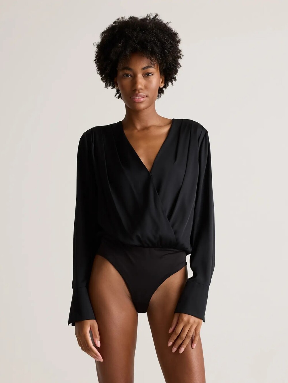 ๐ NWT Quince Washable Stretch Silk Surplice Bodysuit, Black (S) - Picture 8 of 15